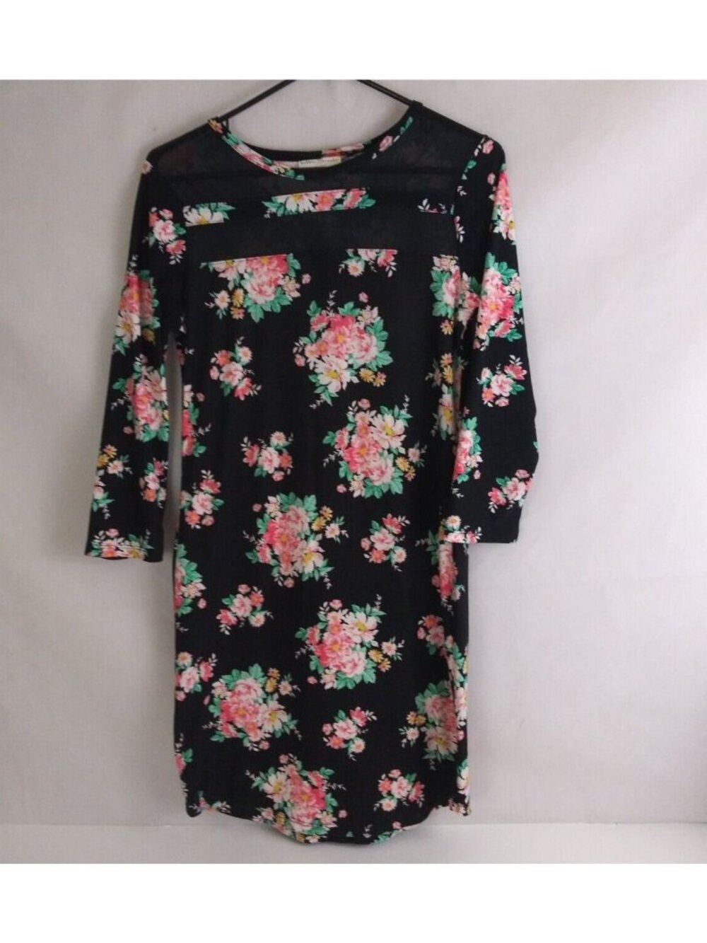 Bobbie Brooks Ladies Black Dress With Colorful Floral Designs Size Medium